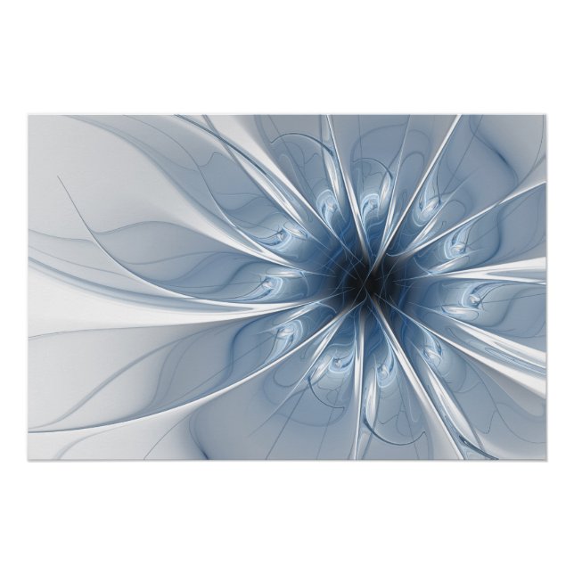 Póster Soft and tenderness blue fractal fantasy flower cu (Frente)