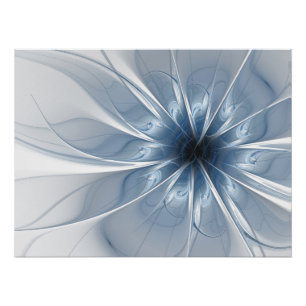 Póster Soft and tenderness blue fractal fantasy flower cu