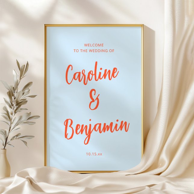 Poster Soft Blue Orange Script NamesWedding Welcome Sign  (Criador carregado)