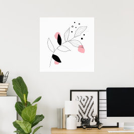 Poster Soft Botanica – Arte de Linha de Folha Minimalista