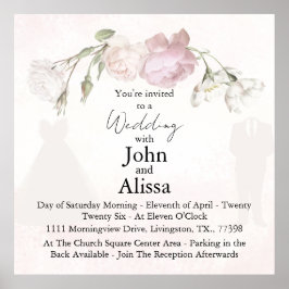 Poster Soft Pink Roses & Bride and Groom Collection