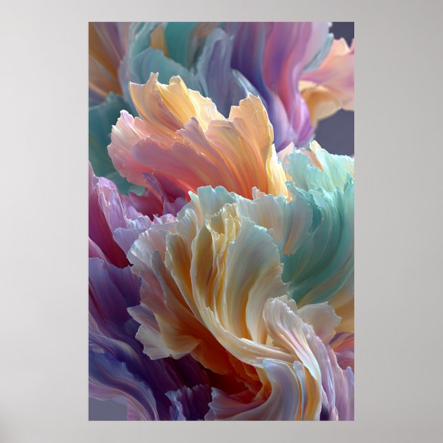 Poster Soft Rainbow Flower Waves – Dreamy Surreal Bloom (Frente)