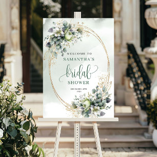 Poster Soft Romance Verde Dourado Bem-vindo Chá de Noiva 