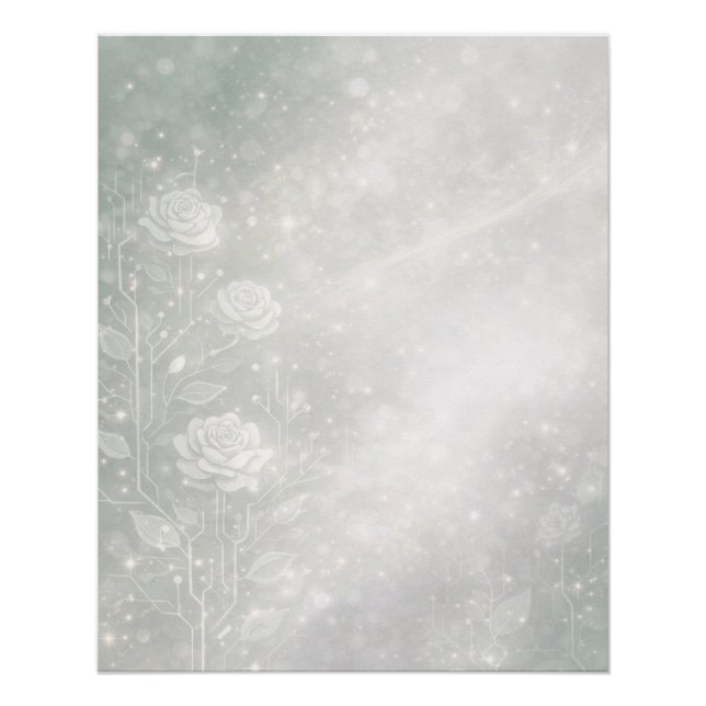 Póster Soft sage and frosted white florals AI art  (Frente)