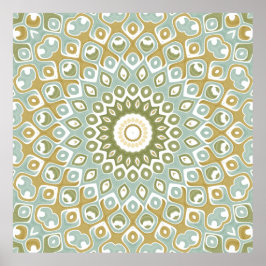 Poster Soft Sage and Gold Geometric Mandala Pattern