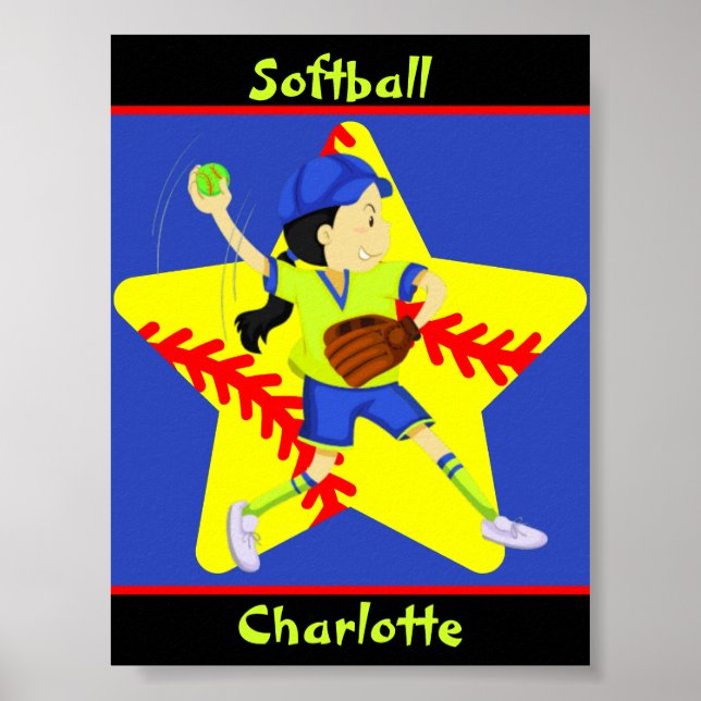 Poster Softball Girls Star Pitcher Personalizadas (Frente)