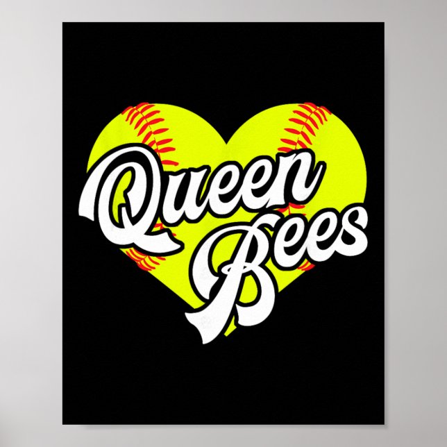 Poster Softball Heart Queen Bees Team T-ball League Girls (Frente)