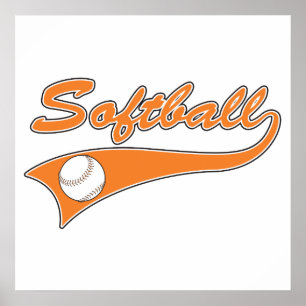 Poster softball script text logo orange
