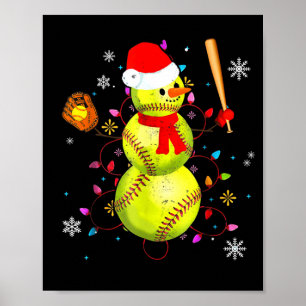 Poster Softbol Natal Engraçado Softbol Boneco de Neve Nat