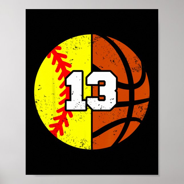 Poster Softll Sketll Number 13 Jersey Funny 13th Birthday (Frente)