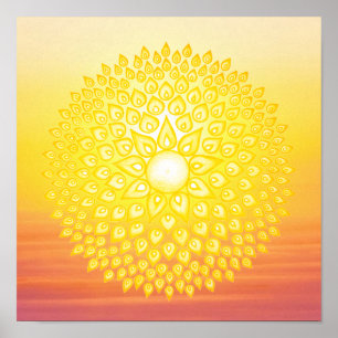 Poster Sol Amarelo brilhante Mandala Sunset