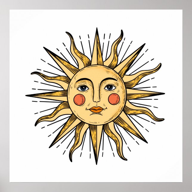 Poster Sol amarelo com rosto (Frente)