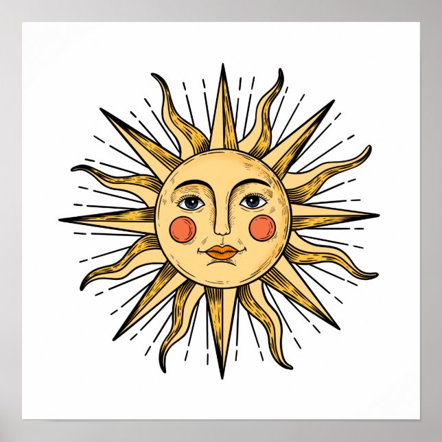 Poster Sol amarelo com rosto 16 x 16 (Frente)