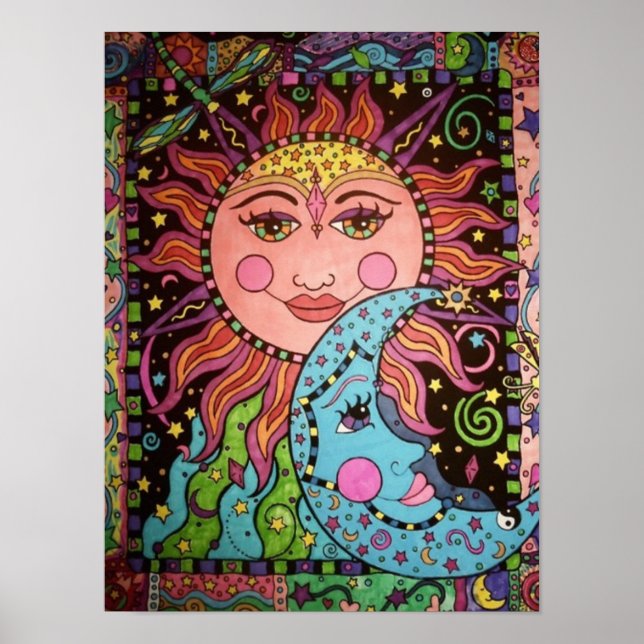 Póster Sol Celestial e Gráfico da Lua (Frente)