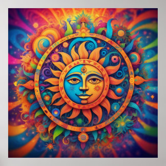 Poster Sol Cósmico: Uma tapeçaria Psicodélica