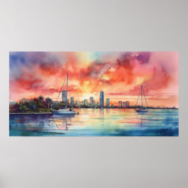 Poster Sol de aquarela sobre Miami, no Golfo de Biscaia
