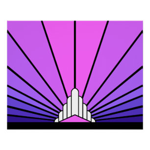 Póster Sol de arte deco roxo e rosa