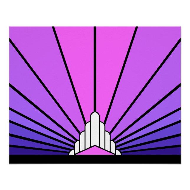 Póster Sol de arte deco roxo e rosa (Frente)
