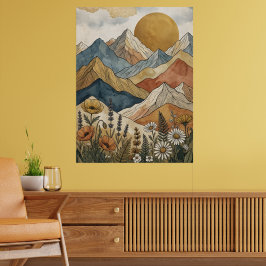 Poster Sol de Flor Silvestre da Montanha Celestial Boho