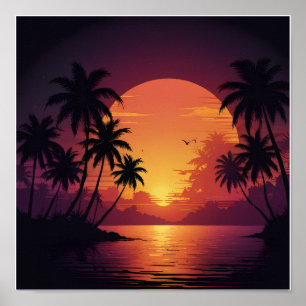 Poster Sol de onda retrógrada com palmeiras
