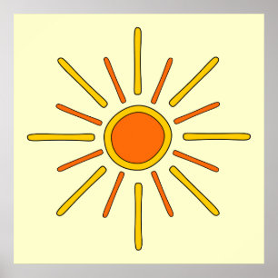 Póster Sol de verão. Amarelo e laranja.