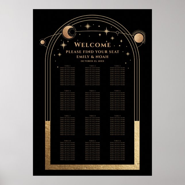 Poster Sol Dourado Místico Sol Lua Negra Casamento (Frente)