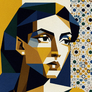 Poster Sol e Lua Arte Facial Dualismo Dia e Noite Geométr