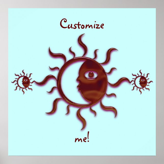 Póster Sol e Lua Vermelhos Personalizáveis (Frente)