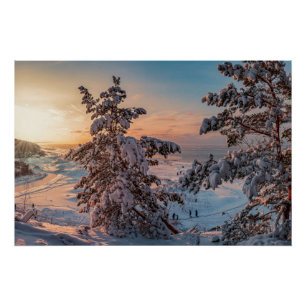 Póster Sol em costa marítima de neve do inverno