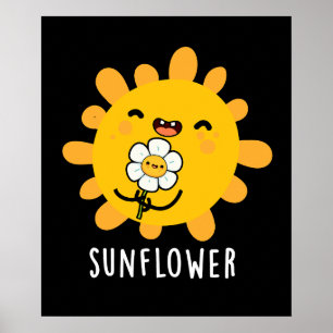 Poster Sol Engraçado De Girassol E Flor Escuro BG