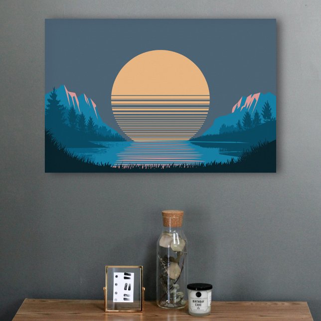 Poster Sol entre Montanhas e Lago (Sunset between Mountains and Lake Poster)