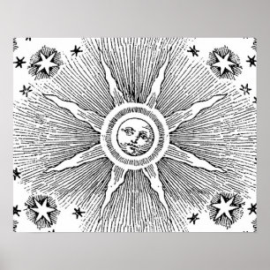Poster Sol Estrelas Antigo Céu Noturno Zodíaco Medieval