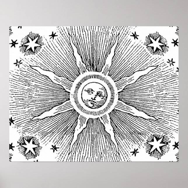 Poster Sol Estrelas Antigo Céu Noturno Zodíaco Medieval (Frente)