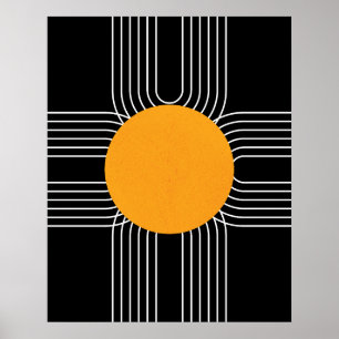 Poster Sol Geométrico Abstrato Boho Moderno de Meados de 