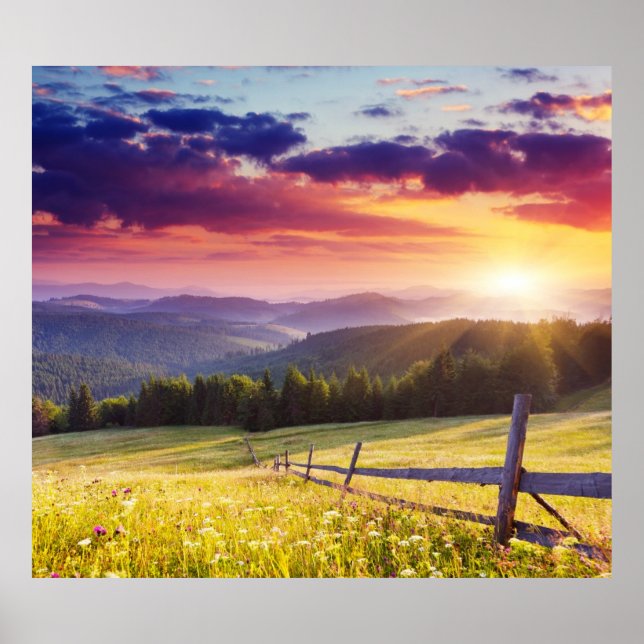 Poster Sol majestoso nas montanhas (Frente)