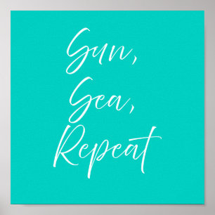 Poster Sol Mar Repetir Cartaz Turquesa   Preppy Costeiro