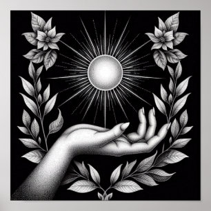 Poster Sol Radiante com Toque Botânico e Feminino