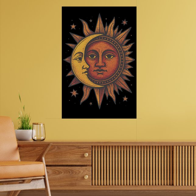 Poster Sol retrô e Lua Unisex (Sala de Estar 2)