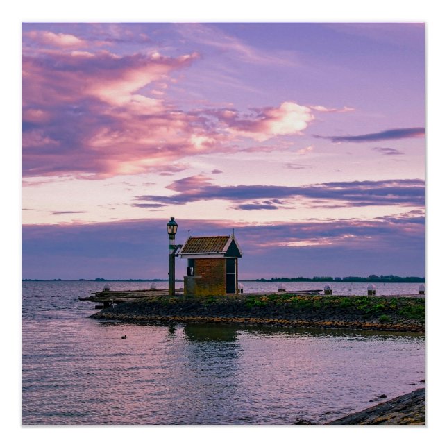 Póster Sol rosa sobre o lago (Frente)