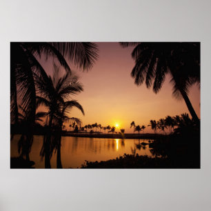 Póster Sol se pondo na Baía de Anaeho'omalu, Ilha Grande,