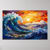 Sol sobre o oceano de tempestade, vidro manchado