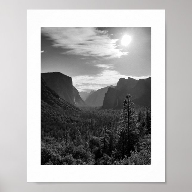Poster Sol sobre o Vale Yosemite Black and White Photo (Frente)