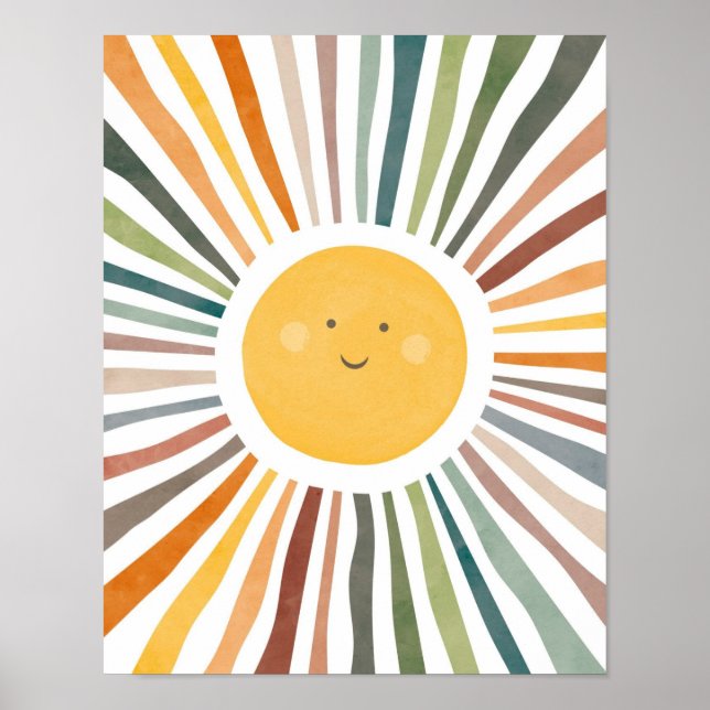 Poster Sol Sorridente com Raios Vibrantes (Frente)