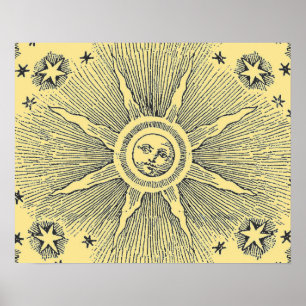 Póster Sol venenoso e estrelas céu medieval celeste draw