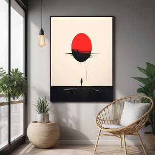 Póster Sol Vermelho abstrato Minimalista e Arte de Solidã