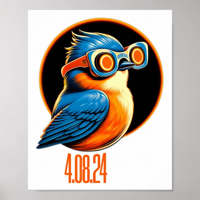 Poster Solar Eclipse 04 08 2024 Oriental Bluebird Eclipse (Frente)