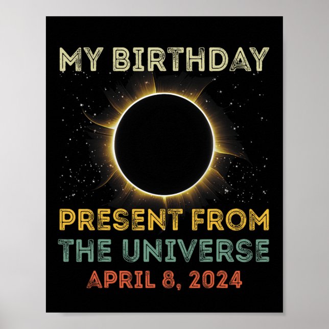 Poster Solar Eclipse 2024 Aniversário Presente 4.8.24 Tot (Frente)