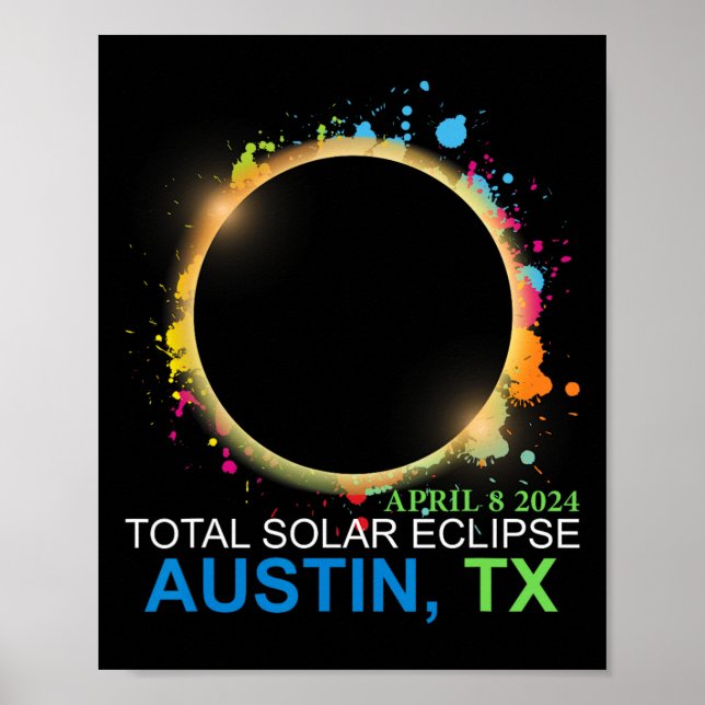 Poster Solar Eclipse 2024 Austin Texas - Totalidade color (Frente)