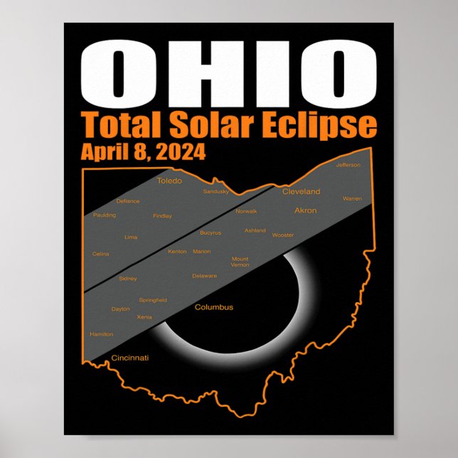 Poster Solar Eclipse 2024 State Ohio Map Total Solar Ecli (Frente)