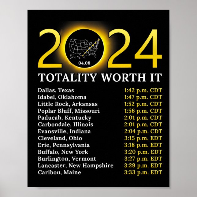 Poster Solar Eclipse 2024 Totalidade Engraçada Vale Total (Frente)